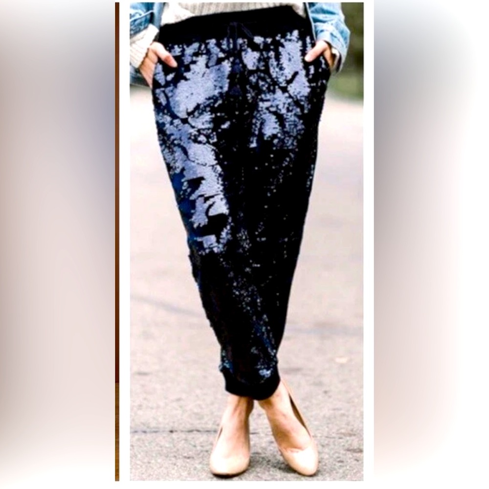 Ett Twa by Anthropologie Navy Blue Velvet Sequin Jogger Pants
L
